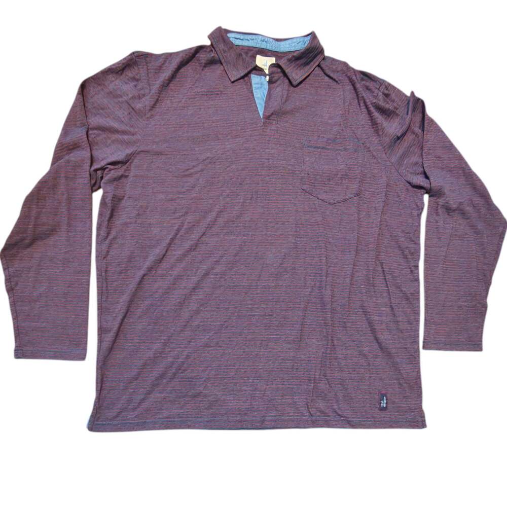 Johnnie-O Hangin' Out Polo Shirt Men's XL Long Sleeve Blue Red Striped Pocket